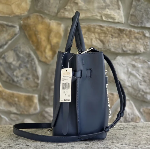 Michael Kors Hamilton Legacy Large Belted Blue Satchel - Picture 4 of 10